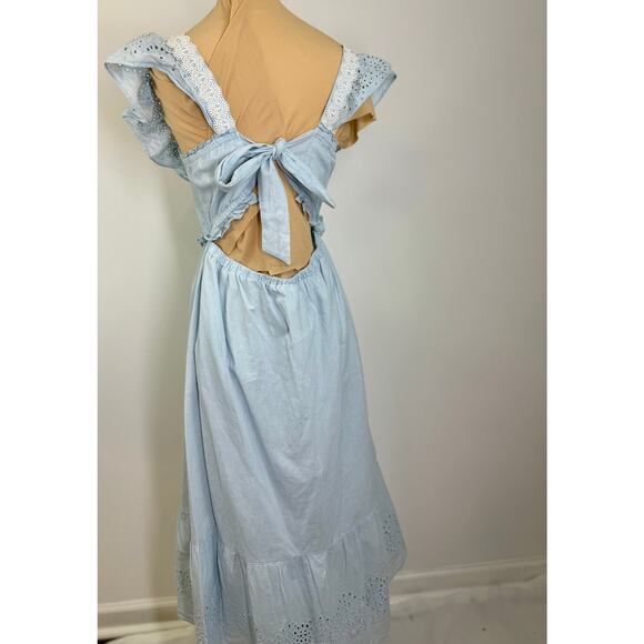 Vintage pale chambray eyelet smocked top maxi dress  women's  size M - Picture 6 of 8